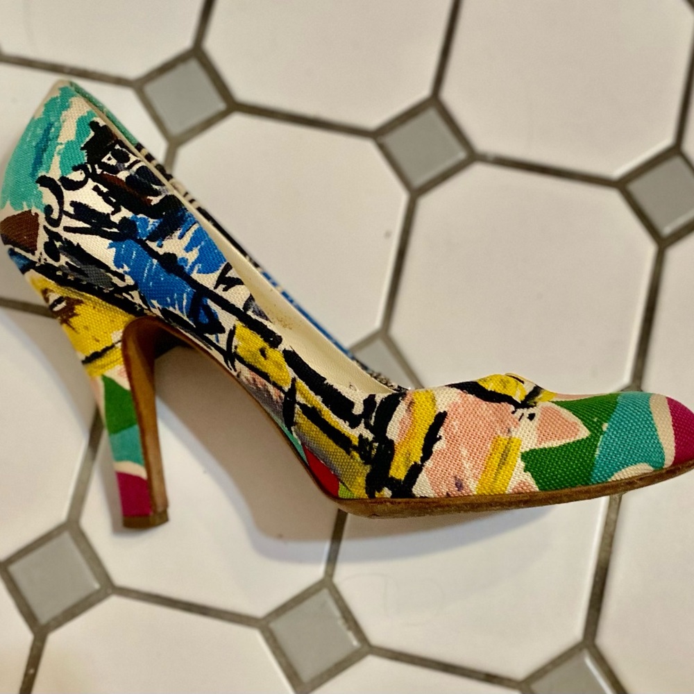 Vintage prada “Venice” cloth round toe heels